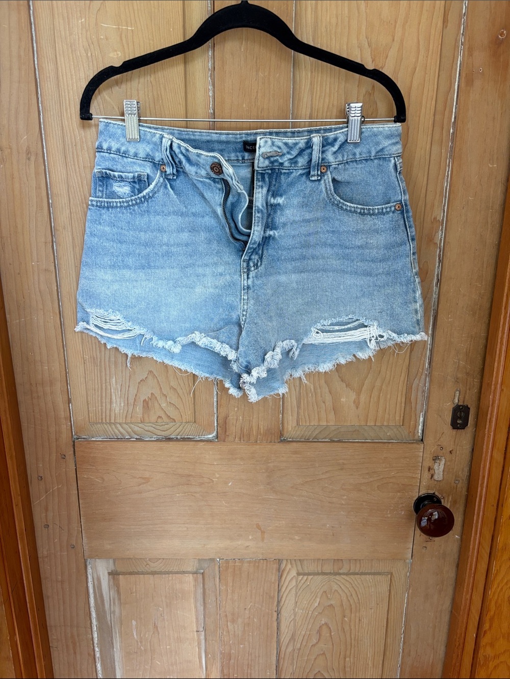 Sincerely Jules Light Blue Distressed High-Waist Denim Shorts